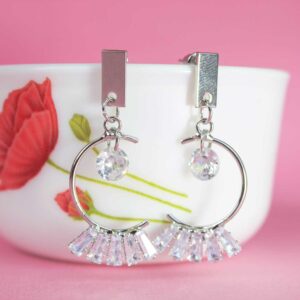 Ultimate AD Stone Embedded Half Moon Dangler Earrings Silver