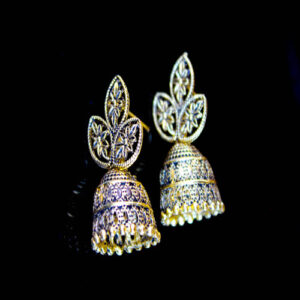 3 Leaf Gold Oxidized Jhumka Earrings