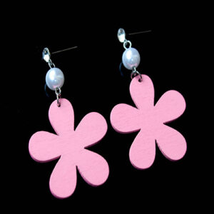 Beautiful Pink Flower With Pearl and CZ Stone Dangler Earrings