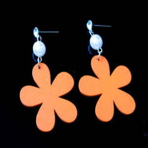 Beautiful Orange Flower With Pearl and CZ Stone Dangler Earrings