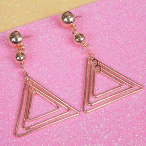 Trendy Big Size Triple Triangle Gold Dangler Earrings