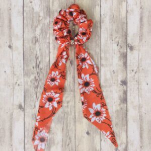 Flower Design Orange Short Tail Ponytail Scrunchie