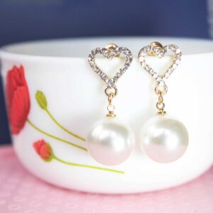 Beautiful Heart Shaped Dangler Earrings with White Pearl