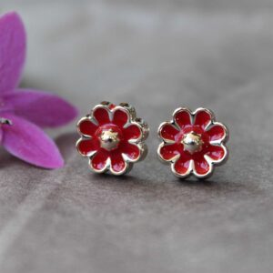 Cute Red Flower Stud Earrings