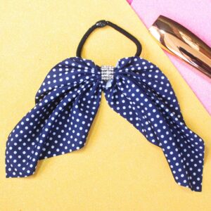 Polka Design Blue Bow Tie Ponytail Holder