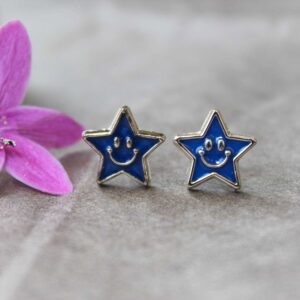 Cute Blue Star Smiley Stud Earrings