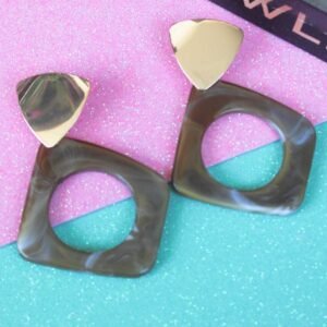 Ultra Stylish Triangle Gold Plated Geometric Shaped Brown Color Western Earrings