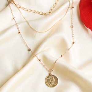 Ultra Stylish Gold Plated Triple Chain Party Wear Coin Long Chain - Image 2