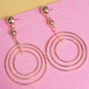 Trendy Big Size Triple Circle Gold Dangler Earrings