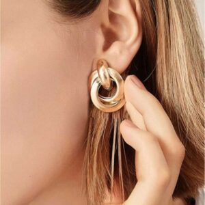 Elegant Double Hoop Gold Fashion Korean Earrings - Image 2