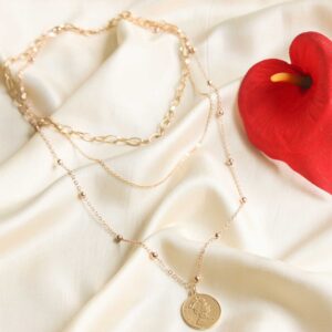 Ultra Stylish Gold Plated Triple Chain Party Wear Coin Long Chain