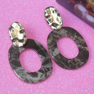 Ultra Stylish Gold Plated Geometric Shaped Dark Brown Color Western Earrings