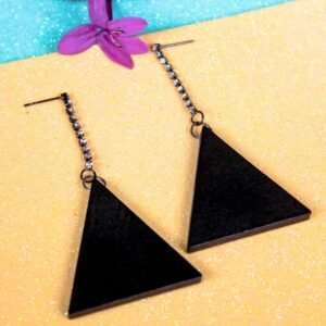 Ultimate Black Lite Weight Triangle With CZ Wooden Dangler Earrings