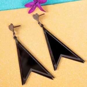 Ultimate Black Lite Weight Triangle With Heart Dangler Earrings