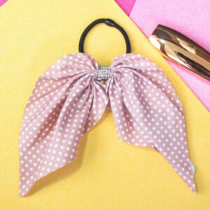 Polka Design Cream Bow Tie Ponytail Holder