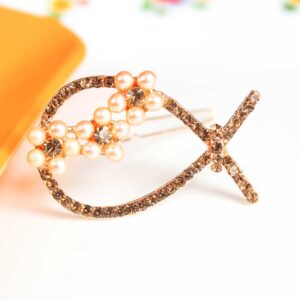 Cute Fish with Pearl Flowers & Rose Gold Stones Minimalist Hair Clip