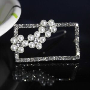 Cute Rectangle with Pearl Flowers Silver Minimalist Hair Clip