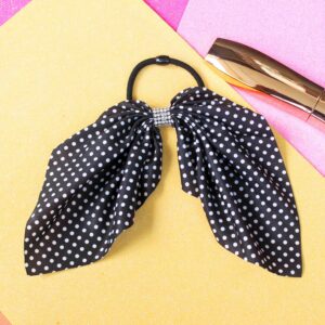 Polka Design Black Bow Tie Ponytail Holder