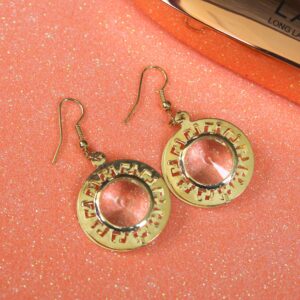 STYLISH ROUND GLASS EMBEDDED DANGLER EARRINGS