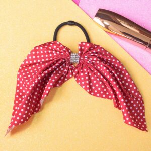 Polka Design Red Bow Tie Ponytail Holder