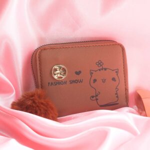 Cute High Quality Mini Wallet with Brown Pompom for Girls