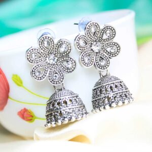 Charming Round CZ Stone Embedded Floral Khumka Earrings