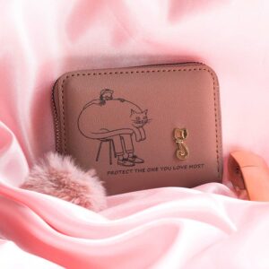 Cute High Quality Mini Wallet with Kitty Pompom for Girls