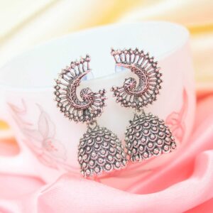 Charming Designer Peacock Design Black Metal Jhumka Earrings