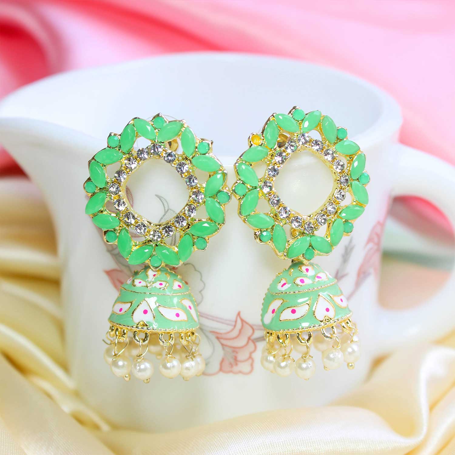 Buy Shoshaa Sea Green Gold Plated Kundan Earring online
