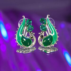 Beautiful AD Stone Embedded Green Color Peacock Stud Earrings