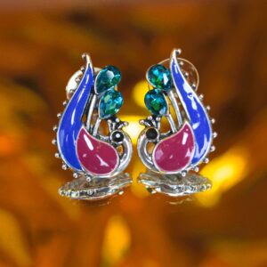 Beautiful AD Stone Embedded MultiColor Peacock Stud Earrings