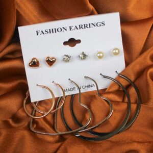 Trendy 6-Piece Hoop and Stud Earrings Set