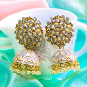 Amazing AD Stone Ash Floral Meenakari Statement Jhumka Earrings