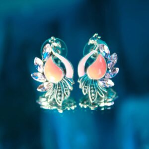 Stunning AD Stone Embedded Cream Color Peacock Stud Earrings