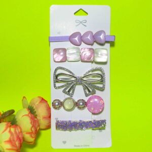 Super Trendy Violet Heart Shaped Minimalist Hair Clips Set