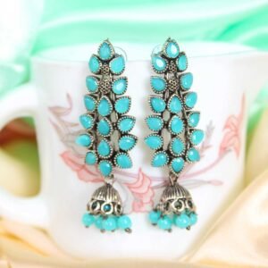 Gorgeous English Sky Blue AD Stone Embedded Trendy Jhumka Earrings