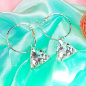 Charming Silver Triangle Crystal Party Wear Hoop Earrings