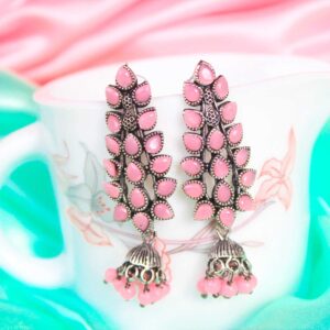 Gorgeous English Baby Pink AD Stone Embedded Trendy Jhumka Earrings