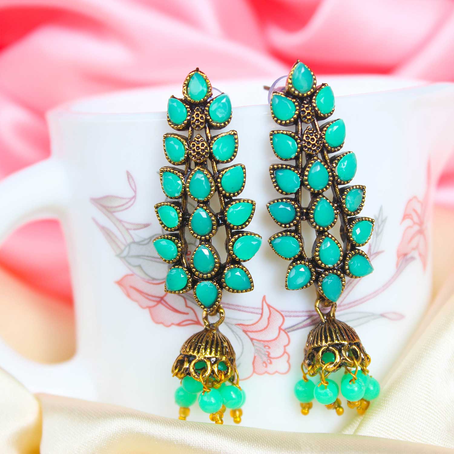 Buy online Green Gold Plated Jhumka Earring from Imitation Jewellery for  Women by Kariba for ₹349 at 56% off | 2024 Limeroad.com