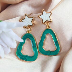 Funky Star Triangle Green Dangler Earrings