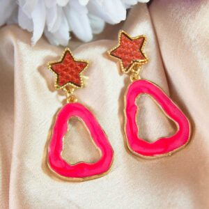 Funky Star Triangle Pink Dangler Earrings