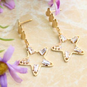 Lovely AD Stone Embedded Heart and Star Dangler Earrings