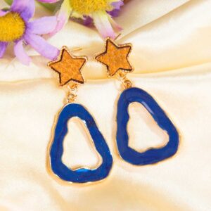 Funky Star Triangle Blue Dangler Earrings