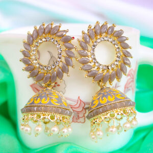 Enchanting AD Stone Embedded Sun Jhumka CZ Earrings - Ash