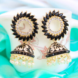 Enchanting AD Stone Embedded Sun Jhumka CZ Earrings - Black