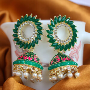 Enchanting AD Stone Embedded Sun Jhumka CZ Earrings - Green