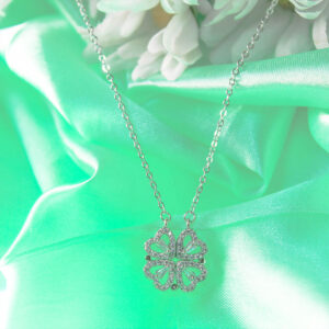 Trendy Cute Magnetic Heart Pendant with Beautiful Designer CZ Stone Silver Short Chain