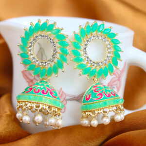 Enchanting AD Stone Embedded Sun Jhumka CZ Earrings - Spring Green