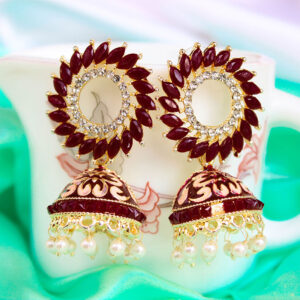 Enchanting AD Stone Embedded Sun Jhumka CZ Earrings - Maroon