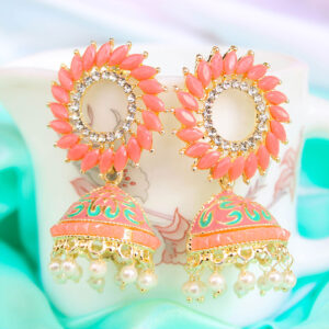 Enchanting AD Stone Embedded Sun Jhumka CZ Earrings - Peach